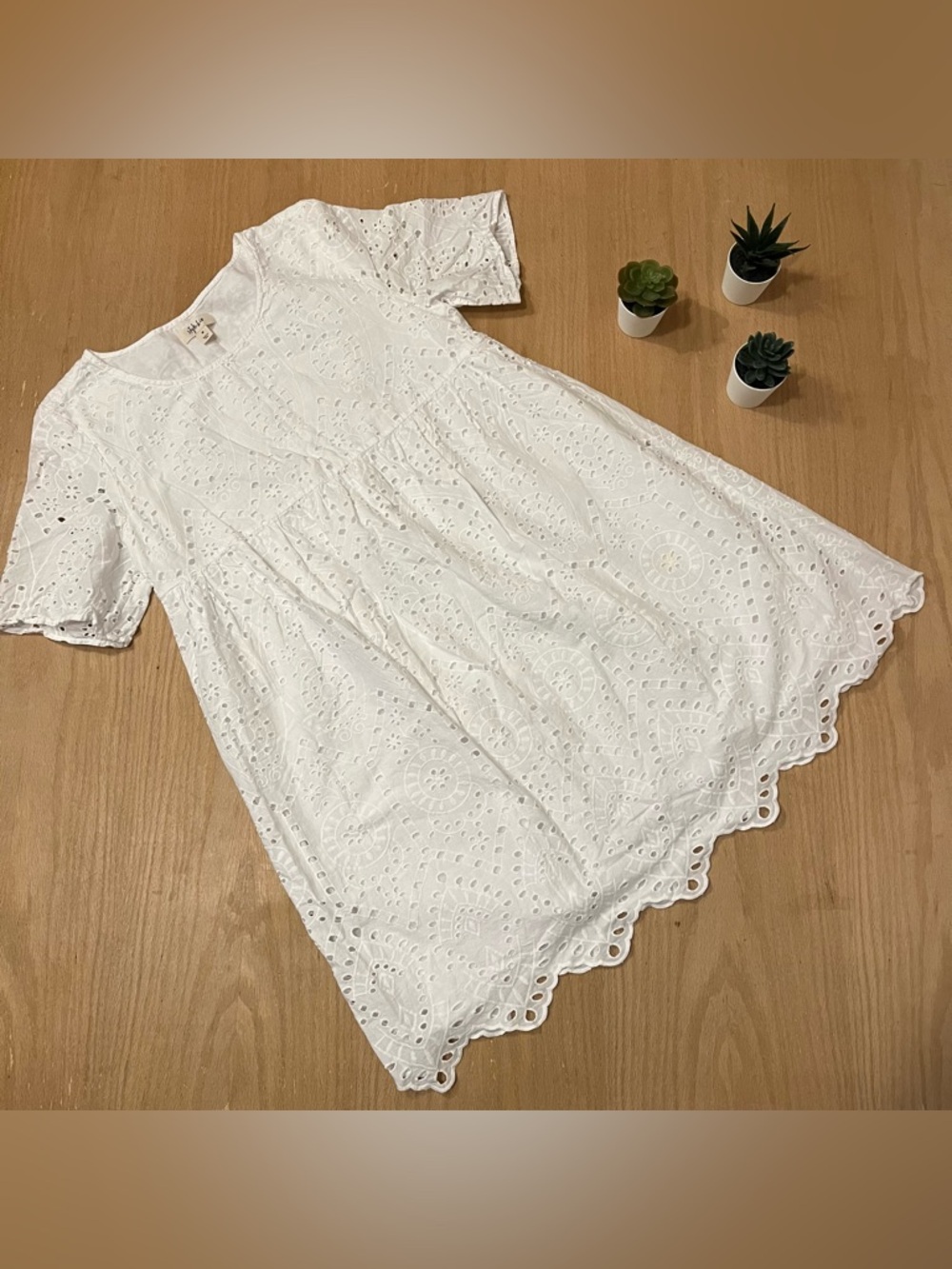 Style & Co White Eyelet Babydoll Cotton Dress in size medium